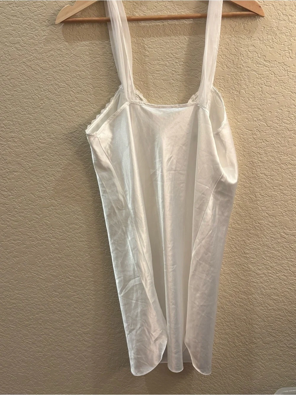 Vintage 90s Dentelle White Satin Lace Slip Dress Medium Bridal - Picture 7 of 7